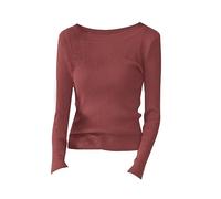 Sale Clearance Outlet Clearance UK Women's Sweatshirts Slim Fit Long Sleeve Ribbed Knitted Tunic Tops Stretchy Skinny Round Neck Pullover Blouses Solid Buy Again My Orders 2024 Red