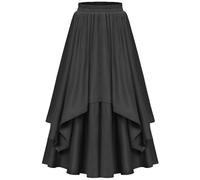 Sale Clearance Vintage Gothic Skirt Women's Pirate Skirt Renaissance Solid Retro Comfy Double Layered Swing Skirt Elastic High Waist Steampunk Retro Victorian Midi Tiered Skirt Black