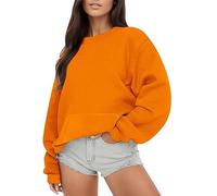 sale clothes women hoodies for women uk Women'S Solid Color Round Neck Oversized Sweatshirt Loose Long Sleeve Light gift items for woman 2022 items Orange