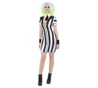 Official Ladies Beetlejuice Black & White Shirt Dress Horror Halloween Costume