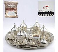 SALE (SET of 6) Ottoman Turkish Greek Arabic Coffee Espresso Serving Cup Saucer Set SILVER