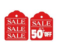 SALE UP TO 50 PERCENT OFF Double-Sided Hanging Sign - 47cm x 60cm - Eye-Catching Retail Signage for Stores - Ideal for Sales Events and Promotions