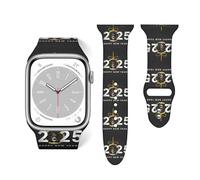 Salelf 2025 Happy New Year for Extra Long Apple Watch Band with Dual Buckle, Stretchy Silicone Strap, Sport Fashion Bands for Women Men Compatible with iWatch Series 9/8/SE