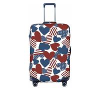 Salelf American Flag Heart Symbol for Luggage Cover Washable Elasticated Suitcase Covers TSA Approved Stylish Dust and Scratch Resistant Case Protector for Kids and Adults, Black, M