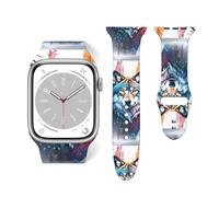 Salelf Animal Forest Wolves for Extra Long Apple Watch Band with Dual Buckle, Stretchy Silicone Strap, Sport Fashion Bands for Women Men Compatible with iWatch Series 9/8/SE