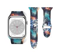 Salelf Animal Forest Wolves2 for Extra Long Apple Watch Band with Dual Buckle, Stretchy Silicone Strap, Sport Fashion Bands for Women Men Compatible with iWatch Series 9/8/SE, Silicone