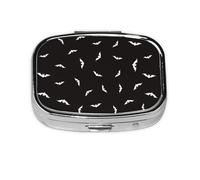 Salelf Bats Black Background Pill Box 2 Compartment Medicine Pill Case Portable Metal Pill Organizer Vitamin Travel Case Pill Holder for Purses