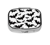 Salelf Bats on Black Background Pill Box 2 Compartment Medicine Pill Case Portable Metal Pill Organizer Vitamin Travel Case Pill Holder for Purses