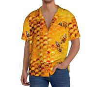 Salelf Bees on Hive Honeycomb Men's Casual Button Down Shirts Short Sleeve Shirts with Pocket Beach Fashion Summer Tops, Black, XXL