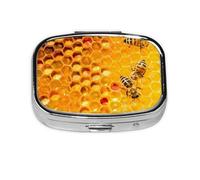 Salelf Bees on Hive Honeycomb Pill Box 2 Compartment Medicine Pill Case Portable Metal Pill Organizer Vitamin Travel Case Pill Holder for Purses