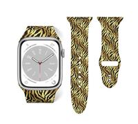 Salelf Black and Gold Animal Skin for Extra Long Apple Watch Band with Dual Buckle, Stretchy Silicone Strap, Sport Fashion Bands for Women Men Compatible with iWatch Series 9/8/SE