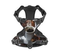 Salelf Black Coffee in a Cup No Pull Dog Harness Reflective Adjustable Pet VES No Choke Front Clip Pet Harness with 2 Leash Clips + 1 Pet Leash for Large Dog Walking