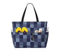 Salelf Blue Gingham Buffalo Check Large Beach Tote Bag for Women Extra Large Capacity Waterproof Sandproof Pool Bag Suitable for Swimming Pool Gym Travel