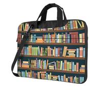 Salelf Bookshelves Full of Books for 360 Protection Laptop Bag for 13-15.6 Inch, Business Messenger Briefcase, Black, 14 inch