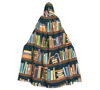 Salelf Bookshelves Full of Books for Halloween Cape for Adults, Black Cloak with Hood, Costume Cloak for Women Men, Elegant Velvet Gothic Cape Accessory for Halloween Party