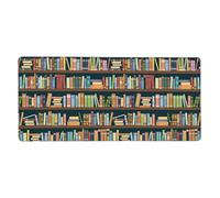 Salelf Bookshelves Full of Books for Large Extended Mouse Pad 16x35.5, Non-Slip Mouse Pad, Office Desk Keyboard Pad, Water Resistant, Stitched Edges