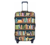 Salelf Bookshelves Full of Books for Luggage Cover Washable Elasticated Suitcase Covers TSA Approved Stylish Dust and Scratch Resistant Case Protector for Kids and Adults, White, Medium