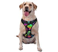 Salelf Bright Mushrooms No Pull Dog Harness Reflective Adjustable Pet VES No Choke Front Clip Pet Harness with 2 Leash Clips + 1 Pet Leash for Large Dog Walking