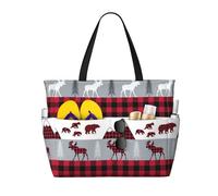 Salelf Buffalo Plaid Forest Large Beach Tote Bag for Women Extra Large Capacity Waterproof Sandproof Pool Bag Suitable for Swimming Pool Gym Travel