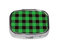 Salelf Buffalo Plaid Green Black Pill Box 2 Compartment Medicine Pill Case Portable Metal Pill Organizer Vitamin Travel Case Pill Holder for Purses