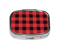 Salelf Buffalo Plaid Red Black Pill Box 2 Compartment Medicine Pill Case Portable Metal Pill Organizer Vitamin Travel Case Pill Holder for Purses