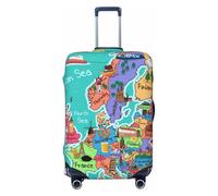 Salelf Cartoon Map Of Europe Luggage Cover Washable Elasticated Luggage Covers for Suitcase TSA Approved Stylish Scratch Resistant Luggage Case Protector, Black, L (26-28 in suitcase)
