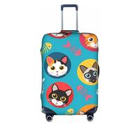 Salelf Cat and Fish Bones for Luggage Cover Washable Elasticated Suitcase Covers TSA Approved Stylish Dust and Scratch Resistant Case Protector for Kids and Adults, White, M