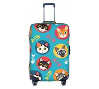 Salelf Cat and Fish Bones for Luggage Cover Washable Elasticated Suitcase Covers TSA Approved Stylish Dust and Scratch Resistant Case Protector for Kids and Adults, White, Medium