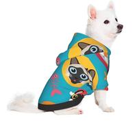Salelf Cat and Fish Bones for Small Dog Hoodie for Winter Fall, Warm Polyester Puppy Clothes with Hood, Soft Cozy Dog Sweater for Small Breeds, Cold Weather Pet Apparel