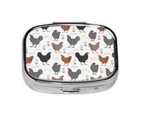 Salelf Chickens and Doodle Flowers Pill Box 2 Compartment Medicine Pill Case Portable Metal Pill Organizer Vitamin Travel Case Pill Holder for Purses