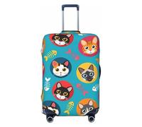 Salelf Childish Chick Luggage Cover Washable Elasticated Luggage Covers for Suitcase TSA Approved Stylish Scratch Resistant Luggage Case Protector, Cat And Fish Bones, S (18.8-20.8 in suitcase)