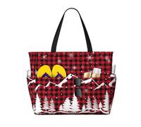 Salelf Christmas Tree Buffalo Plaid Large Beach Tote Bag for Women Extra Large Capacity Waterproof Sandproof Pool Bag Suitable for Swimming Pool Gym Travel
