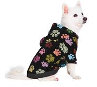 Salelf Colorful Doodle Paw Print for Small Dog Hoodie for Winter Fall, Warm Polyester Puppy Clothes with Hood, Soft Cozy Dog Sweater for Small Breeds, Cold Weather Pet Apparel
