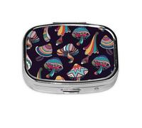Salelf Colorful Mushrooms in Doodle Style Pill Box 2 Compartment Medicine Pill Case Portable Metal Pill Organizer Vitamin Travel Case Pill Holder for Purses