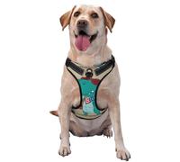 Salelf Cool Dino Playing Skateboard No Pull Dog Harness Reflective Adjustable Pet VES No Choke Front Clip Pet Harness with 2 Leash Clips + 1 Pet Leash for Large Dog Walking