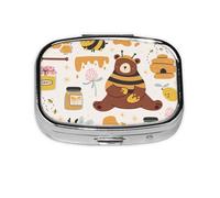 Salelf Cute Bee Honey Jar Hive Bear Pill Box 2 Compartment Medicine Pill Case Portable Metal Pill Organizer Vitamin Travel Case Pill Holder for Purses