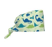 Salelf Cute Dinosaur Blue Green Working Cap Scrub Caps with Sweatband Adjustable Scrub Hat for Women Men Nurse Hats