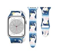Salelf Cute Elephant Sitting In The Moon With Little Bunny for Extra Long Apple Watch Band with Dual Buckle, Stretchy Silicone Strap, Sport Fashion Bands for Women Men Compatible with iWatch Series 9