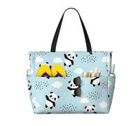 Salelf Cute Panda Bear Large Beach Tote Bag for Women Extra Large Capacity Waterproof Sandproof Pool Bag Suitable for Swimming Pool Gym Travel, Black, One Size