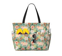 Salelf Cute Piggy in Flowers Large Beach Tote Bag for Women Extra Large Capacity Waterproof Sandproof Pool Bag Suitable for Swimming Pool Gym Travel