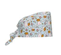 Salelf Cute Rabbit Hold Carrot Working Cap Scrub Caps with Sweatband Adjustable Scrub Hat for Women Men Nurse Hats Black