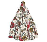 Salelf Dark Enchanted Flowers And Birds for Halloween Cape for Adults, Black Cloak with Hood, Costume Cloak for Women Men, Elegant Velvet Gothic Cape Accessory for Halloween Party