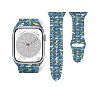 Salelf Dinosaur on the Beach Vacation for Extra Long Apple Watch Band with Dual Buckle, Stretchy Silicone Strap, Sport Fashion Bands for Women Men Compatible with iWatch Series 9/8/SE