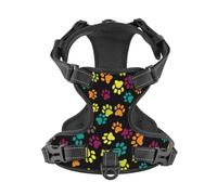 Salelf Dog's Footprint No Pull Dog Harness Reflective Adjustable Pet VES No Choke Front Clip Pet Harness with 2 Leash Clips + 1 Pet Leash for Large Dog Walking