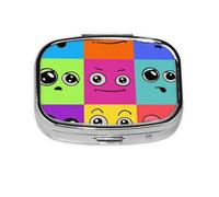 Salelf Doodle Faces Emotions Pill Box 2 Compartment Medicine Pill Case Portable Metal Pill Organizer Vitamin Travel Case Pill Holder for Purses