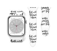 Salelf eat well travel often for Extra Long Apple Watch Band with Dual Buckle, Stretchy Silicone Strap, Sport Fashion Bands for Women Men Compatible with iWatch Series 9/8/SE