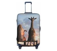 Salelf Elephant Giraffe On A Mountain Top Sunset for Luggage Cover Washable Elasticated Suitcase Covers TSA Approved Stylish Dust and Scratch Resistant Case Protector for Kids and Adults, White