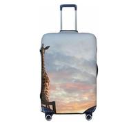 Salelf Elephant Giraffe On A Mountain Top Sunset for Luggage Cover Washable Elasticated Suitcase Covers TSA Approved Stylish Dust and Scratch Resistant Case Protector for Kids and Adults, Black