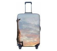 Salelf Elephant Giraffe On A Mountain Top Sunset Luggage Cover Washable Elasticated Luggage Covers for Suitcase TSA Approved Stylish Scratch Resistant Luggage Case Protector, Black, L (26-28 in