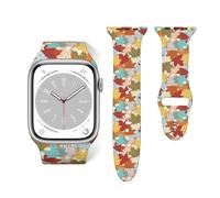 Salelf Fall Maple Leaves for Extra Long Apple Watch Band with Dual Buckle, Stretchy Silicone Strap, Sport Fashion Bands for Women Men Compatible with iWatch Series 9/8/SE